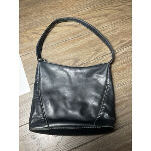 Vtg Y2K Era Fossil Black Leather Shoulder Bag Immaculate Condition